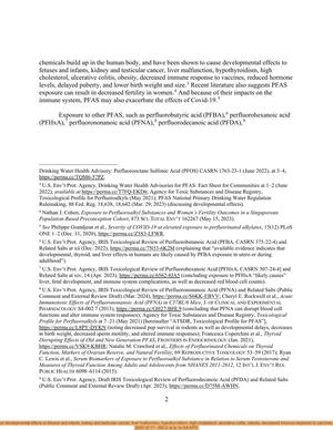 [These chemicals build up in the human body, and have been shown to cause developmental effects to fetuses and infants, kidney and testicular cancer, liver malfunction, hypothyroidism, high cholesterol, ulcerative colitis, obesity, decreased immune response to vaccines, reduced hormone levels, delayed puberty, and lower birth weight and size. 2025-12-17 --SELC et al. to GA-EPD]