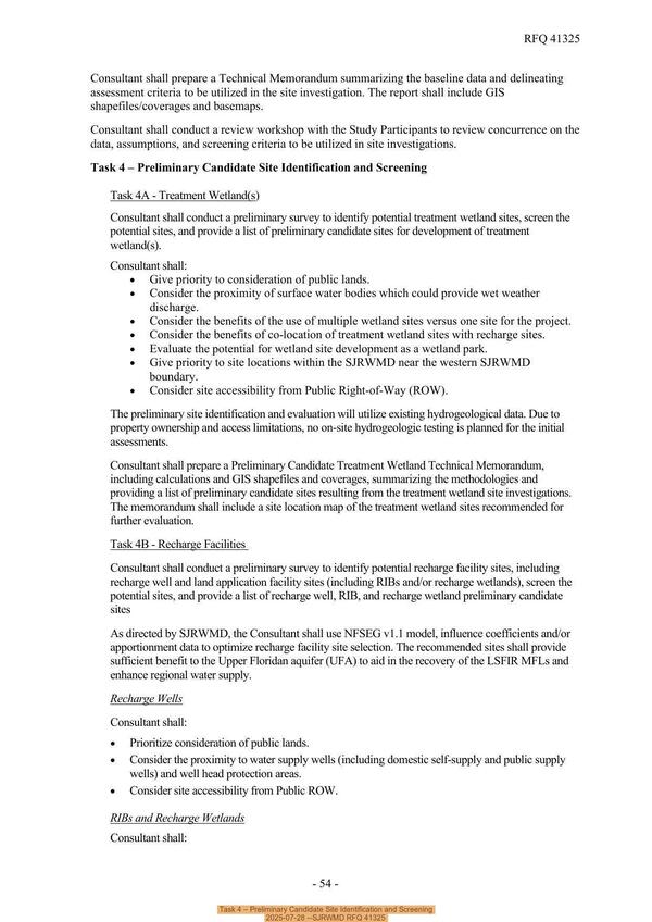 Task 4 – Preliminary Candidate Site Identification and Screening, 2025-07-28 --SJRWMD RFQ 41325