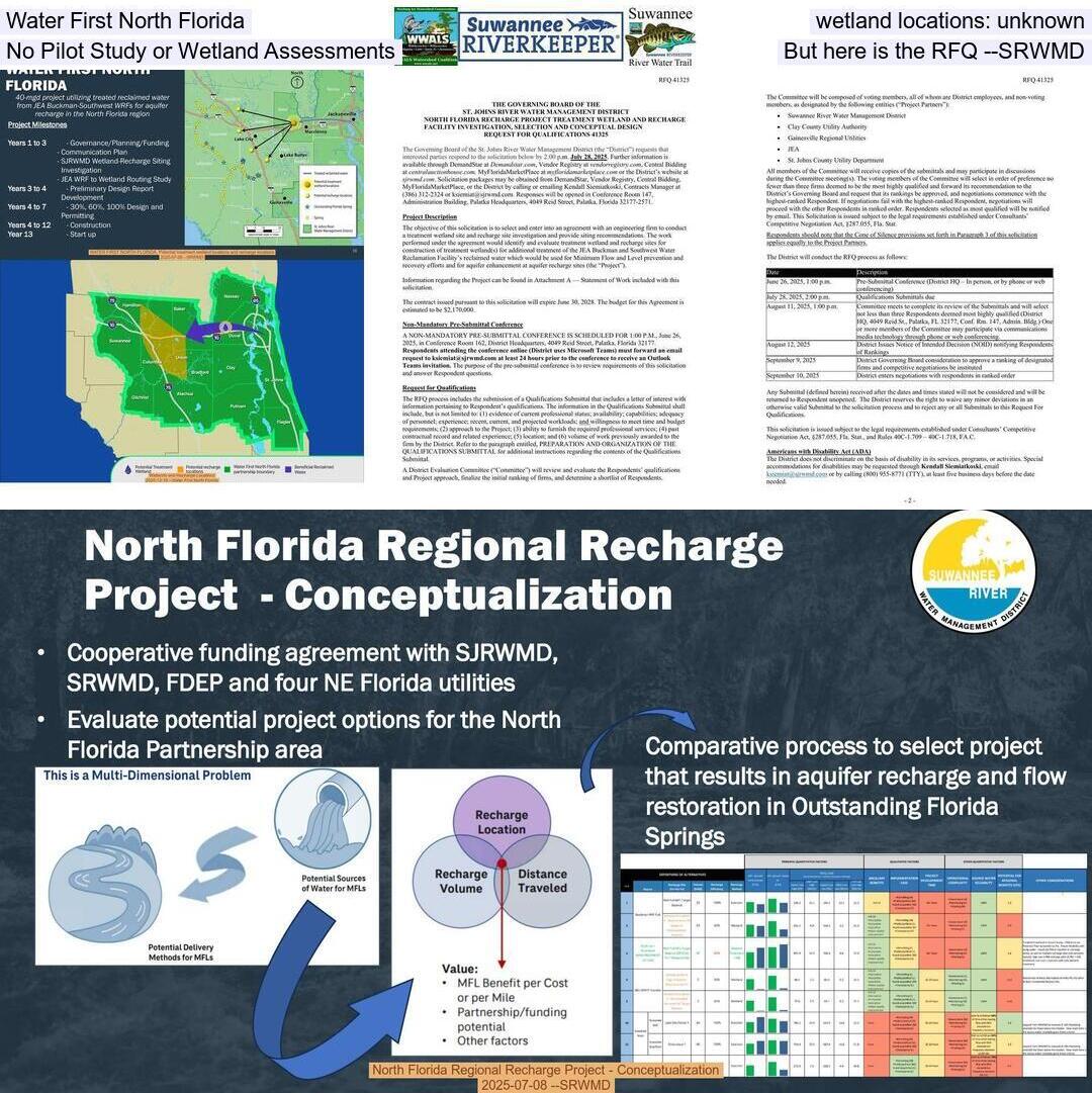 Water First North Florida wetland locations: unknown, No Pilot Study or Wetland Assessments, But here is the RFQ --SRWMD