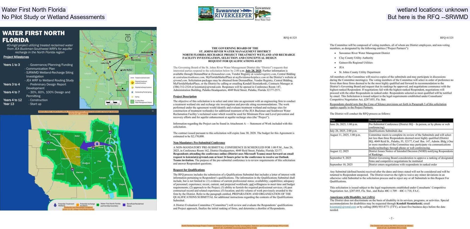 Water First North Florida wetland locations: unknown, No Pilot Study or Wetland Assessments, But here is the RFQ --SRWMD