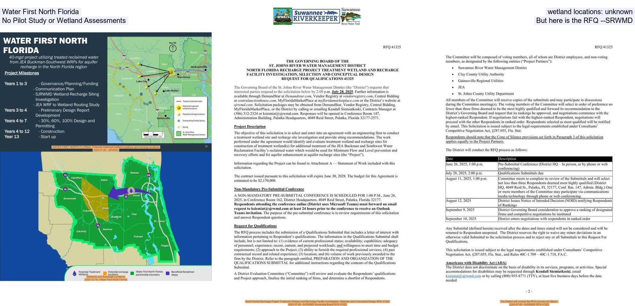 Water First North Florida wetland locations: unknown, No Pilot Study or Wetland Assessments, But here is the RFQ --SRWMD