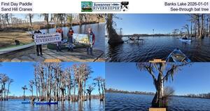 [First Day Paddle, Banks Lake 2026-01-01, Sand Hill Cranes, See-through bat tree]
