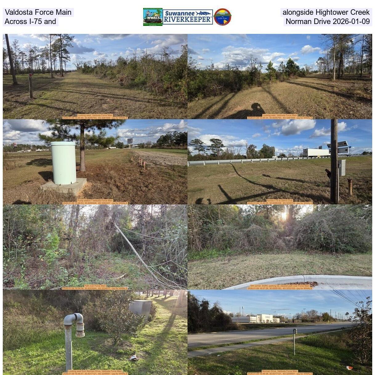 Valdosta Force Main alongside Hightower Creek, Across I-75 and Norman Drive 2026-01-09