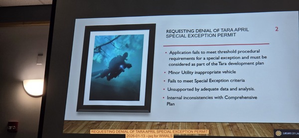 REQUESTING DENIAL OF TARA APRIL SPECIAL EXCEPTION PERMIT, 2026-01-13 --jsq for WWALS