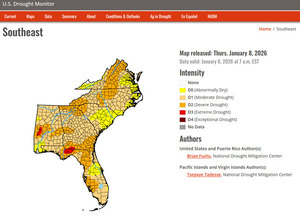 [Map: Southeast Wide, 2026-01-06 --U.S. Drought Monitor]
