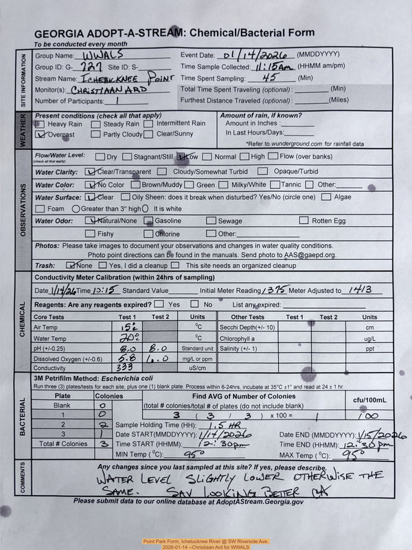 Point Park Form, Ichetucknee River @ SW Riverside Ave. 2026-01-14 --Christiaan Ard for WWALS