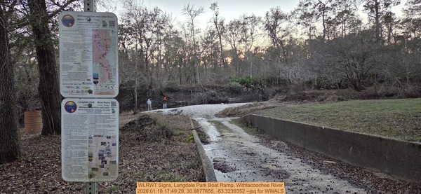 WLRWT Signs, Langdale Park Boat Ramp, Withlacoochee River, 2026:01:18 17:49:29, 30.8877655, -83.3239352 --jsq for WWALS