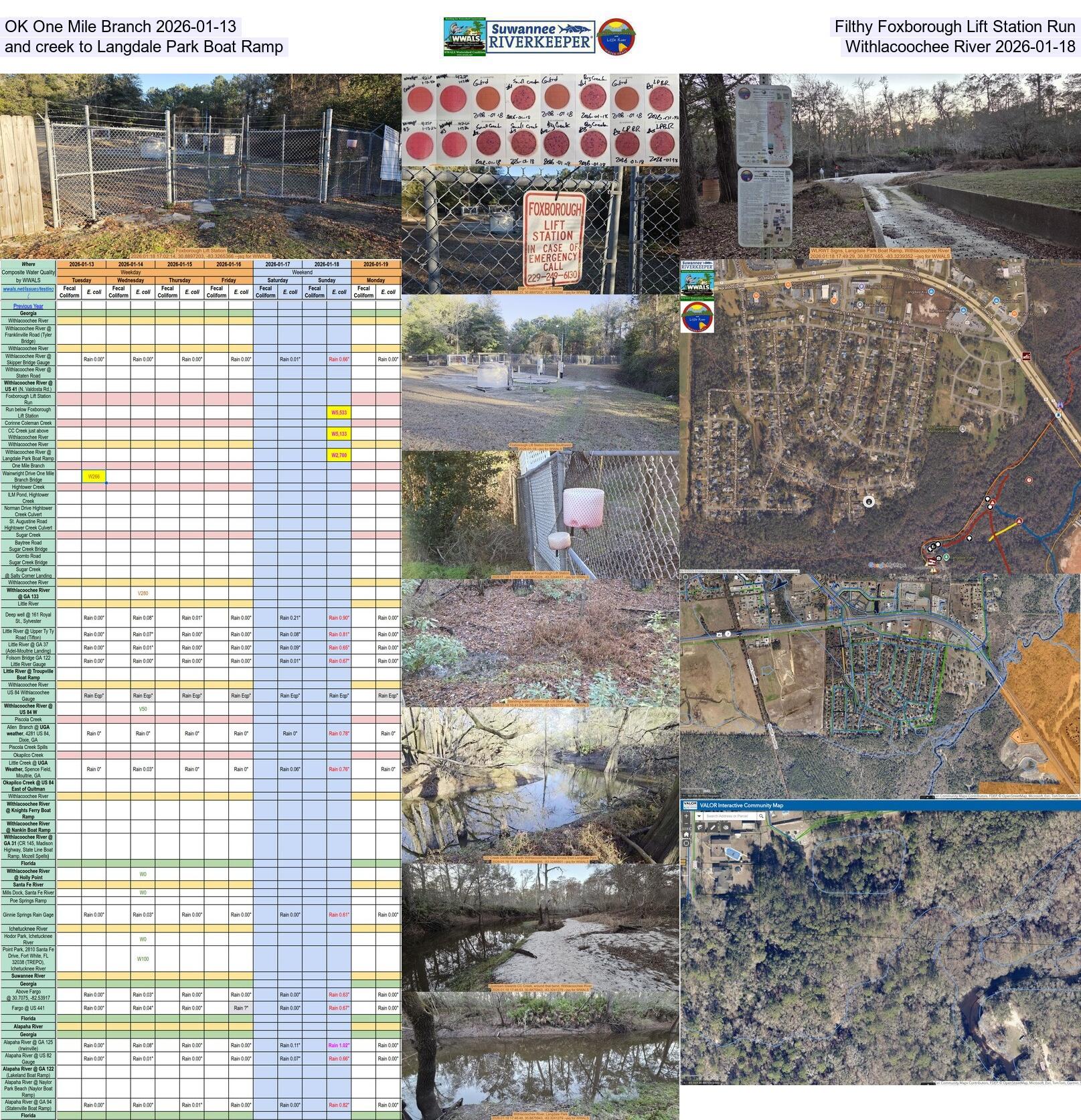 [OK One Mile Branch 2026-01-13, Filthy Foxborough Lift Station Run and creek to Langdale Park Boat Ramp, Withlacoochee River 2026-01-18]