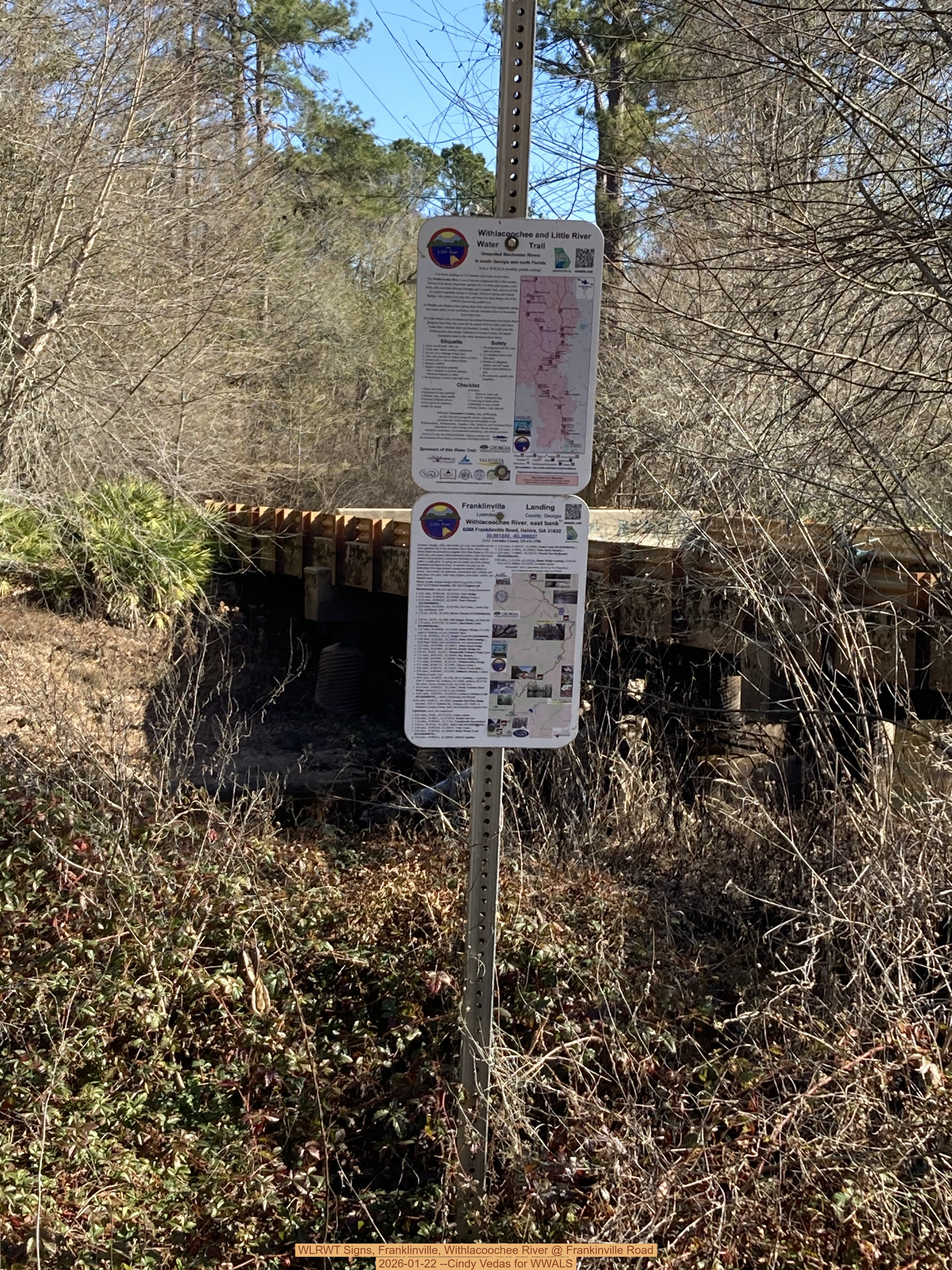 WLRWT Signs, Franklinville, Withlacoochee River @ Frankinville Road 2026-01-22 --Cindy Vedas for WWALS