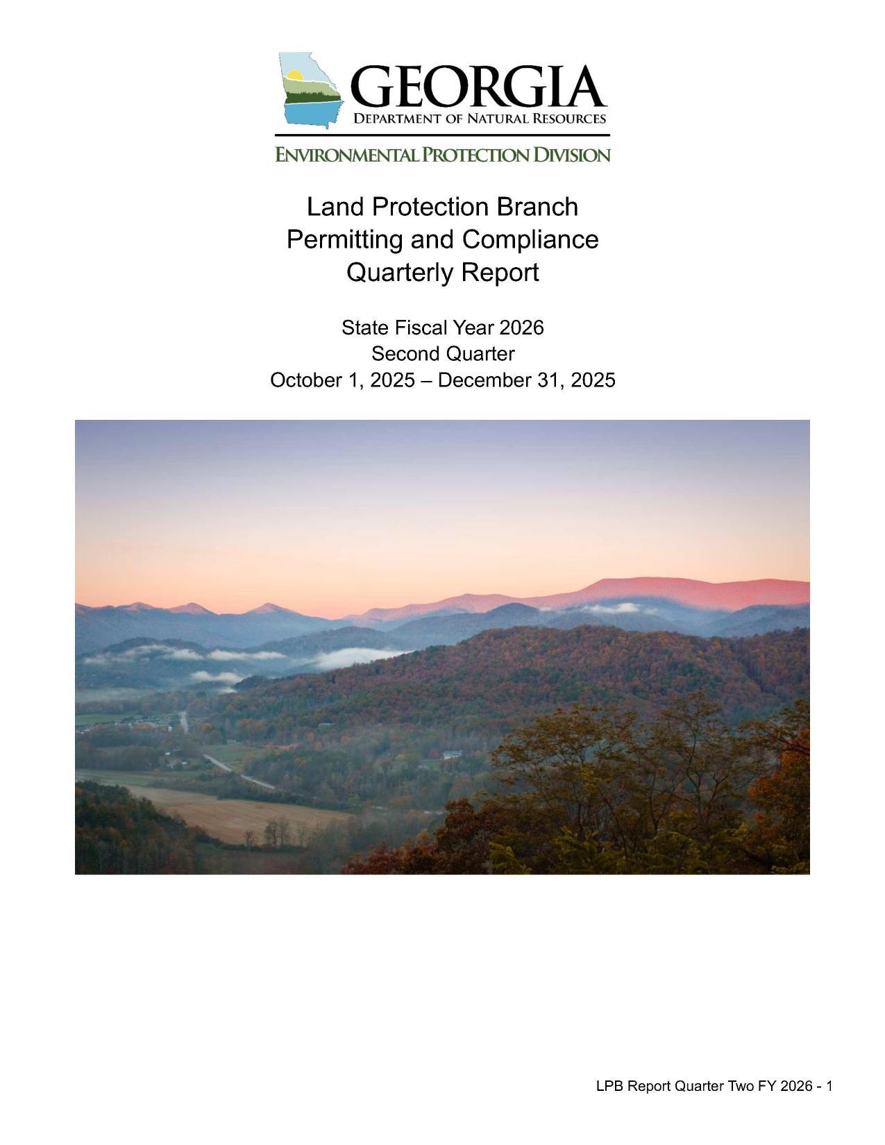 Land Protection Branch Permitting and Compliance Quarterly Report, State Fiscal Year 2026, Second Quarter, October 1, 2025 — December 31, 2025