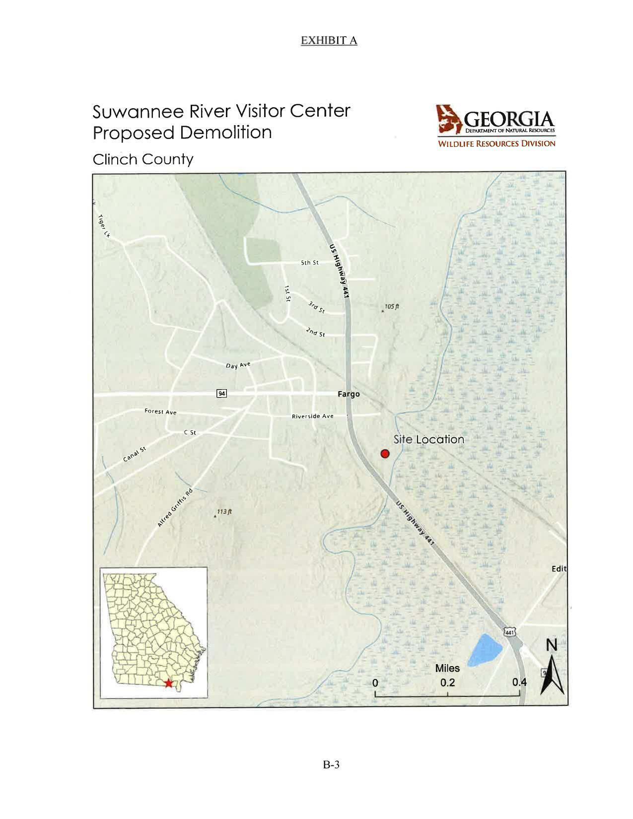 Map: EXHIBIT A. Suwannee River Visitor Center Proposed Demolition