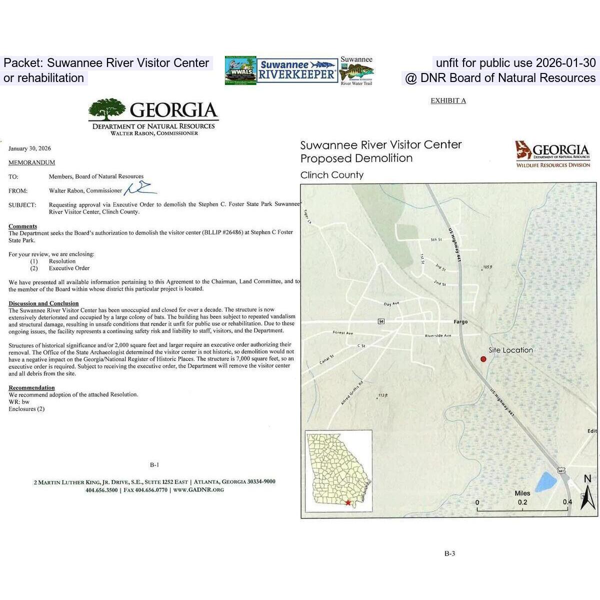Packet: Suwannee River Visitor Center unfit for public use or rehabilitation @ DNR Board of Natural Resources 2026-01-30