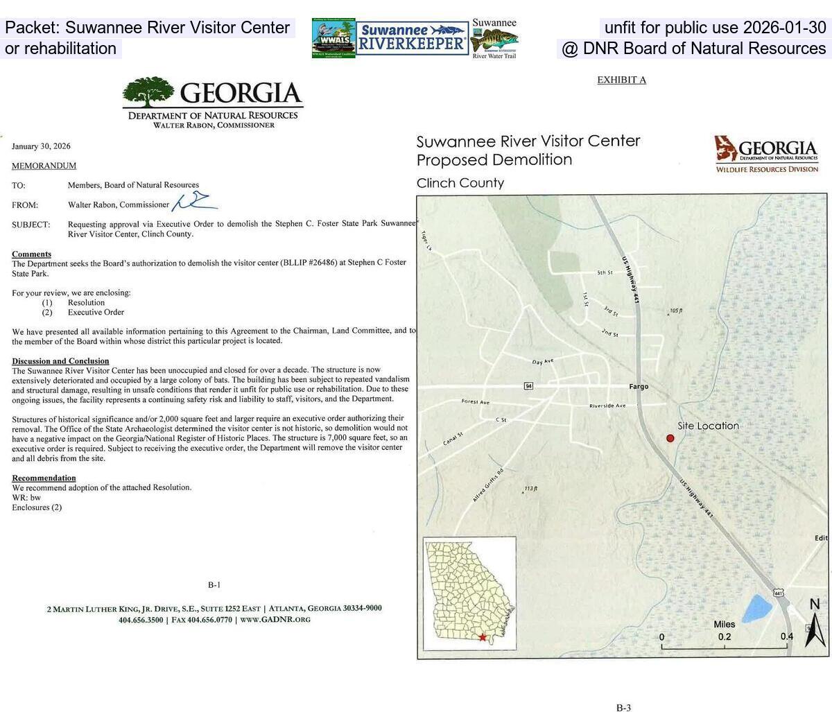 Packet: Suwannee River Visitor Center unfit for public use or rehabilitation @ DNR Board of Natural Resources 2026-01-30