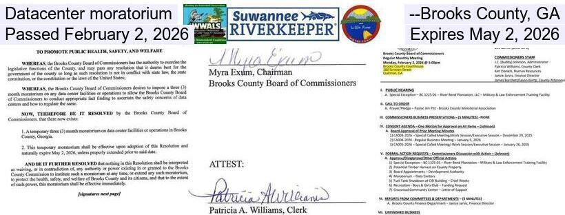 Datacenter moratorium --Brooks County, GA, Passed February 2, 2026, Expires May 2, 2026