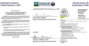 [Datacenter moratorium --Brooks County, GA, Passed February 2, 2026, Expires May 2, 2026]