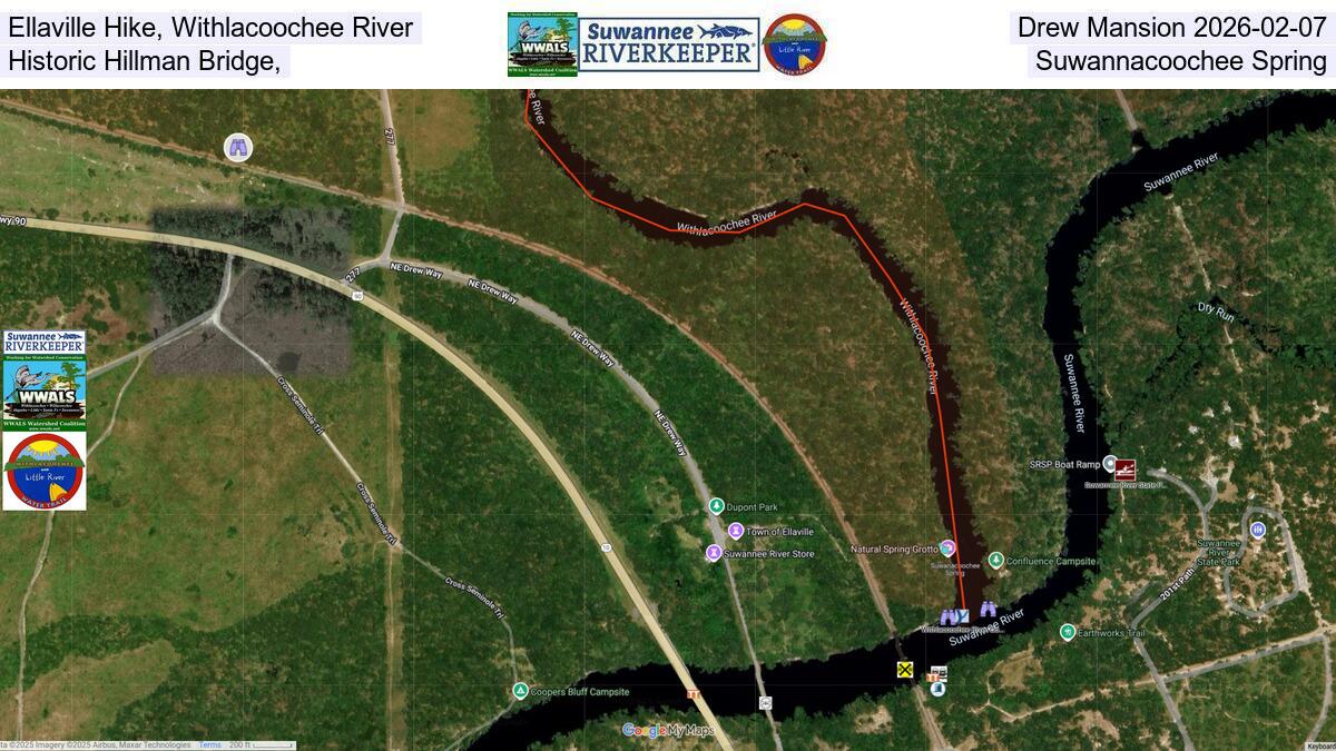 Ellaville Hike, Withlacoochee River, Drew Mansion 2026-02-07, Historic Hillman Bridge, Suwannacoochee Spring