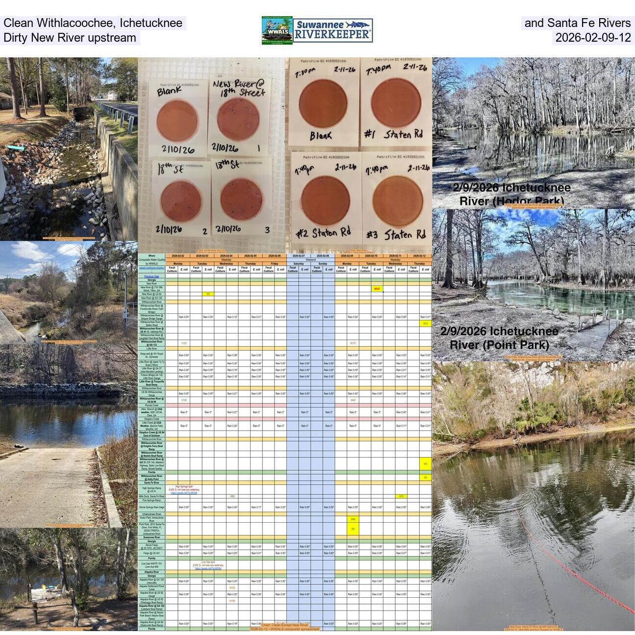Clean Withlacoochee, Ichetucknee, and Santa Fe Rivers; Dirty New River upstream, 2026-02-09-12