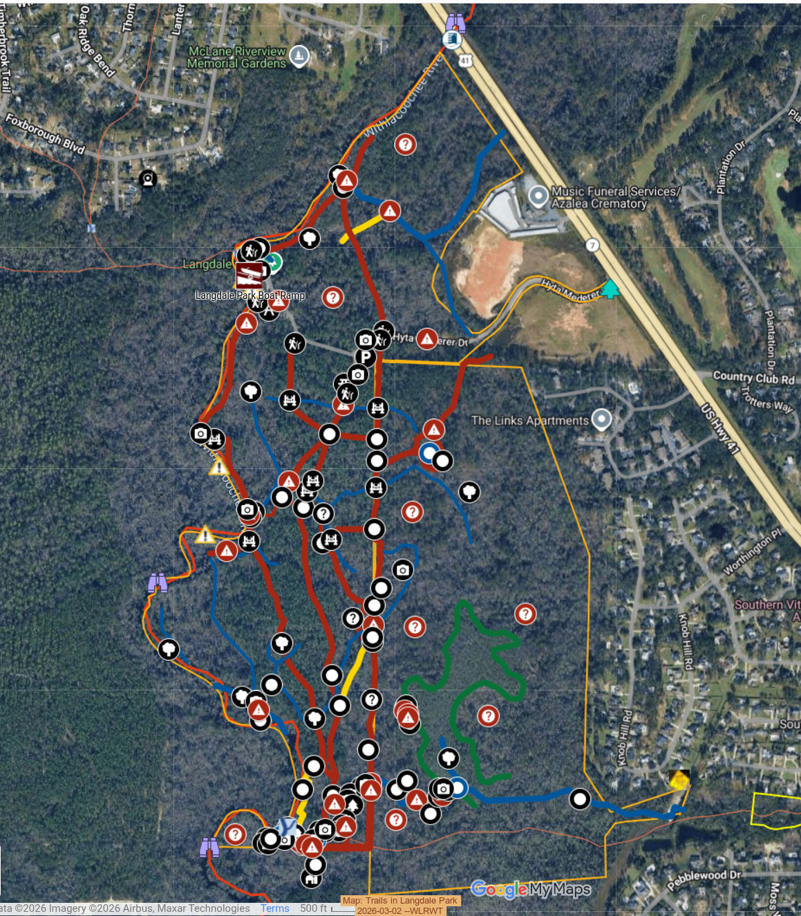 Map: Trails in Langdale Park, 2026-03-02 --WLRWT