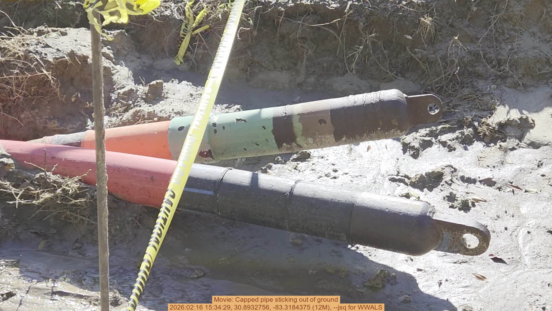 Movie: Capped pipe sticking out of ground, 2026:02:16 15:34:29, 30.8932756, -83.3184375 (12M), --jsq for WWALS
