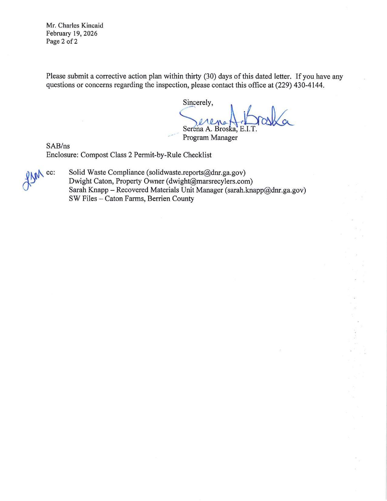 Please submit a corrective action plan within thirty (30) days of this dated letter.