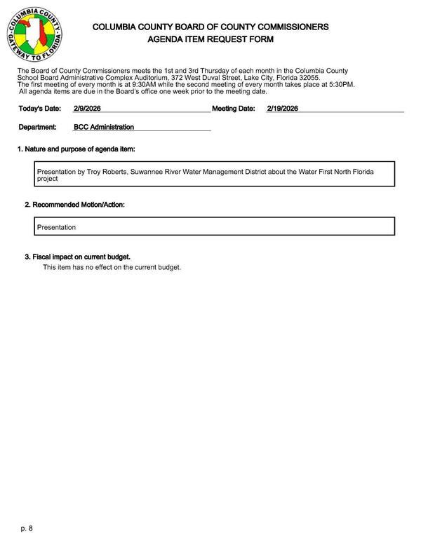 [Presentation by Troy Roberts, Suwannee River Water Management District about the Water First North Florida project]