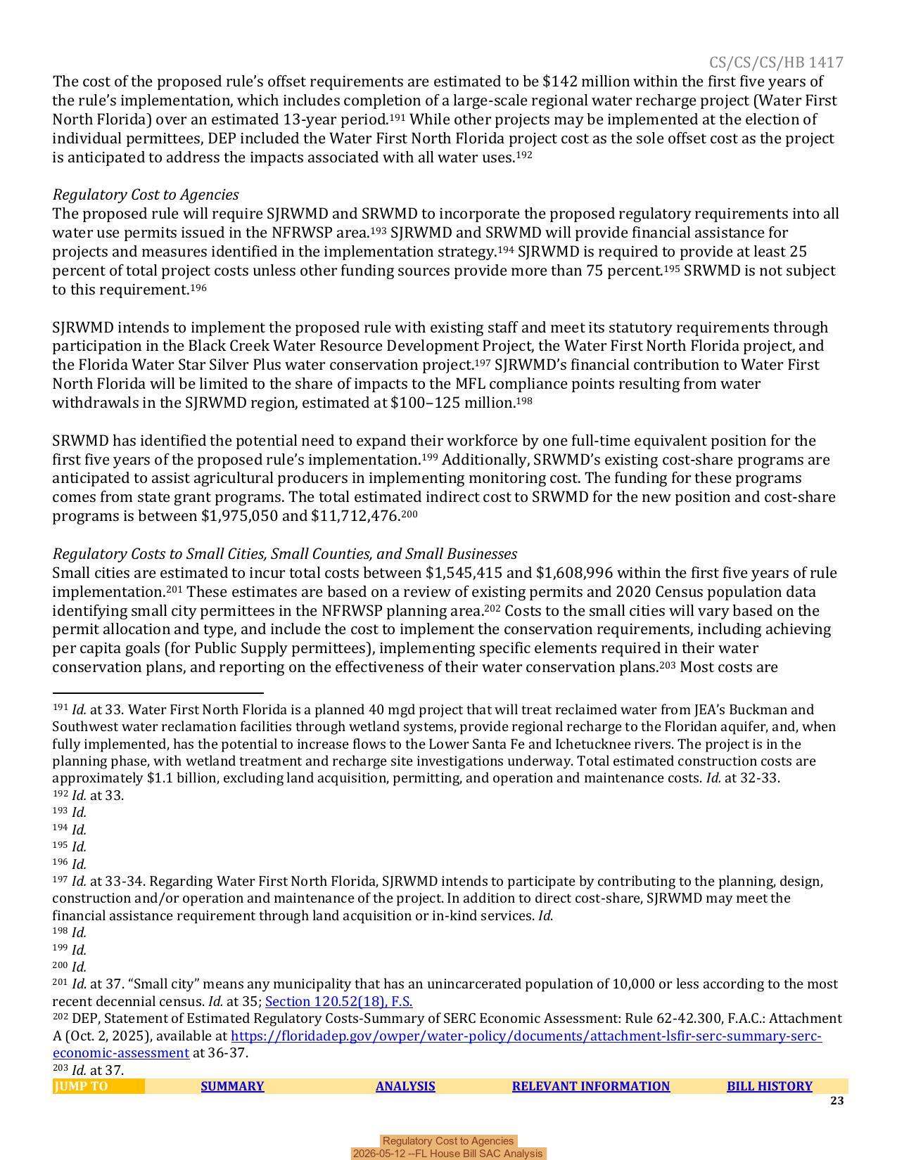 Regulatory Cost to Agencies, 2026-05-12 --FL House Bill SAC Analysis