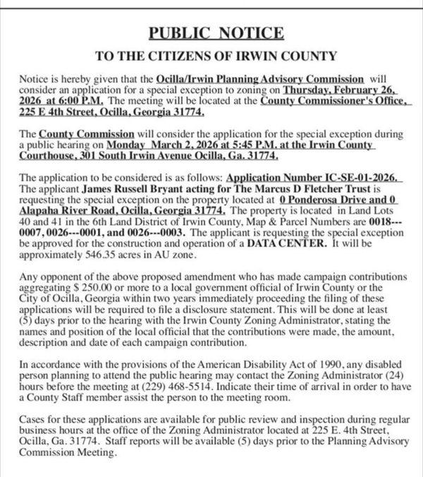 [Public Notice, 2026-02-11 --Irwin County]