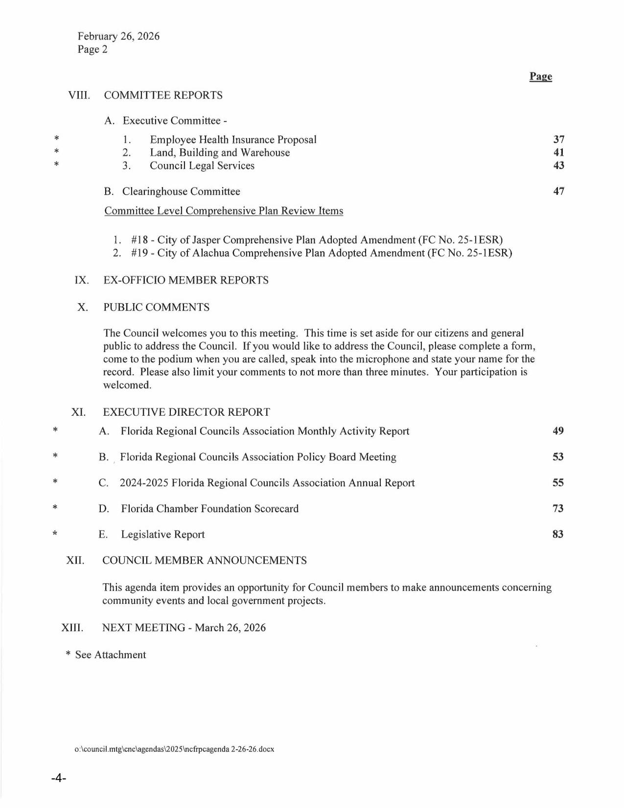 X. PUBLIC COMMENTS, 2026-02-26 --NCFRPC Agenda