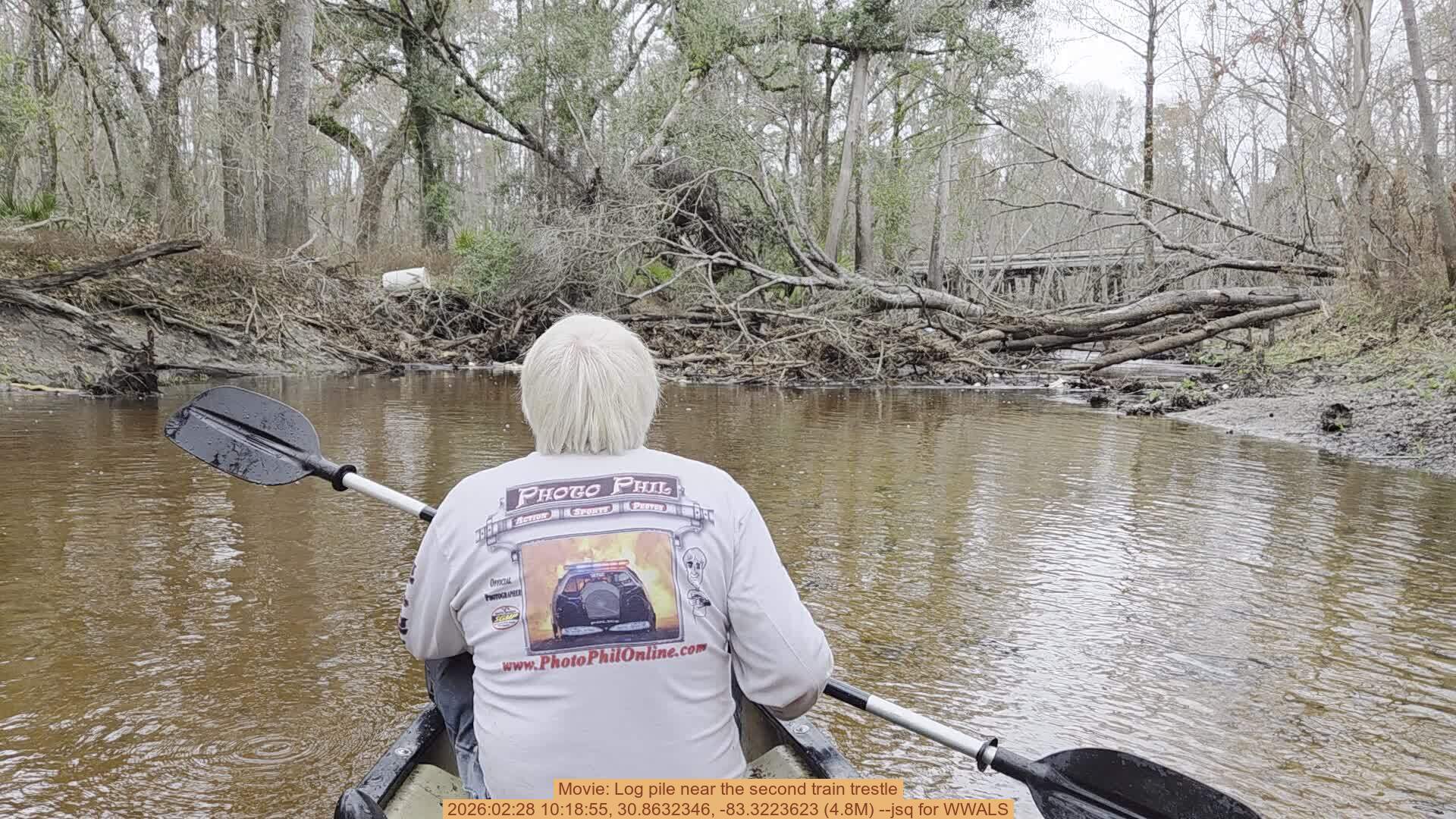 Movie: Log pile near the second train trestle, 2026:02:28 10:18:55, 30.8632346, -83.3223623 (4.8M) --jsq for WWALS
