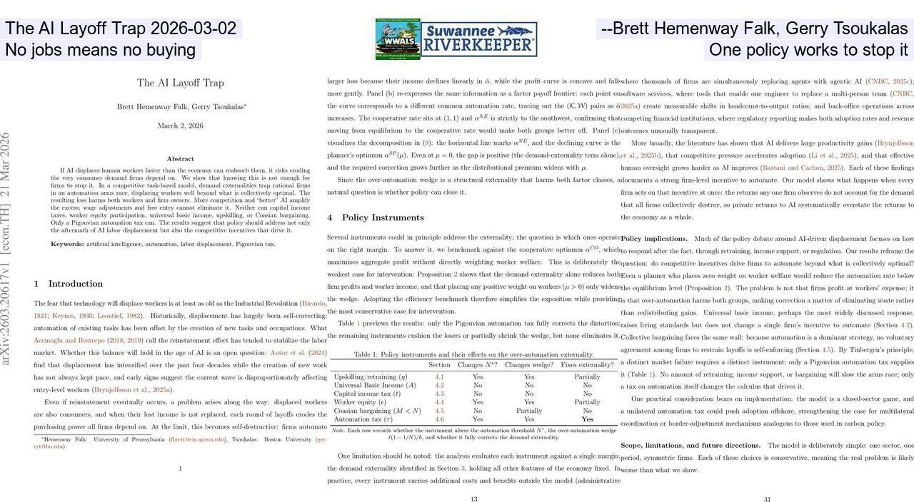 The AI Layoff Trap 2026-03-02 --Brett Hemenway Falk, Gerry Tsoukalas, No jobs means no buying, One policy works to stop it