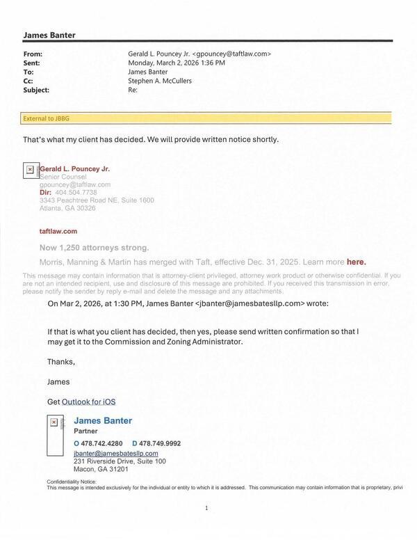 That’s what my client has decided. We will provide written notice shortly. 2026-03-02 1:36 PM --Gerald L. Pouncey Jr.