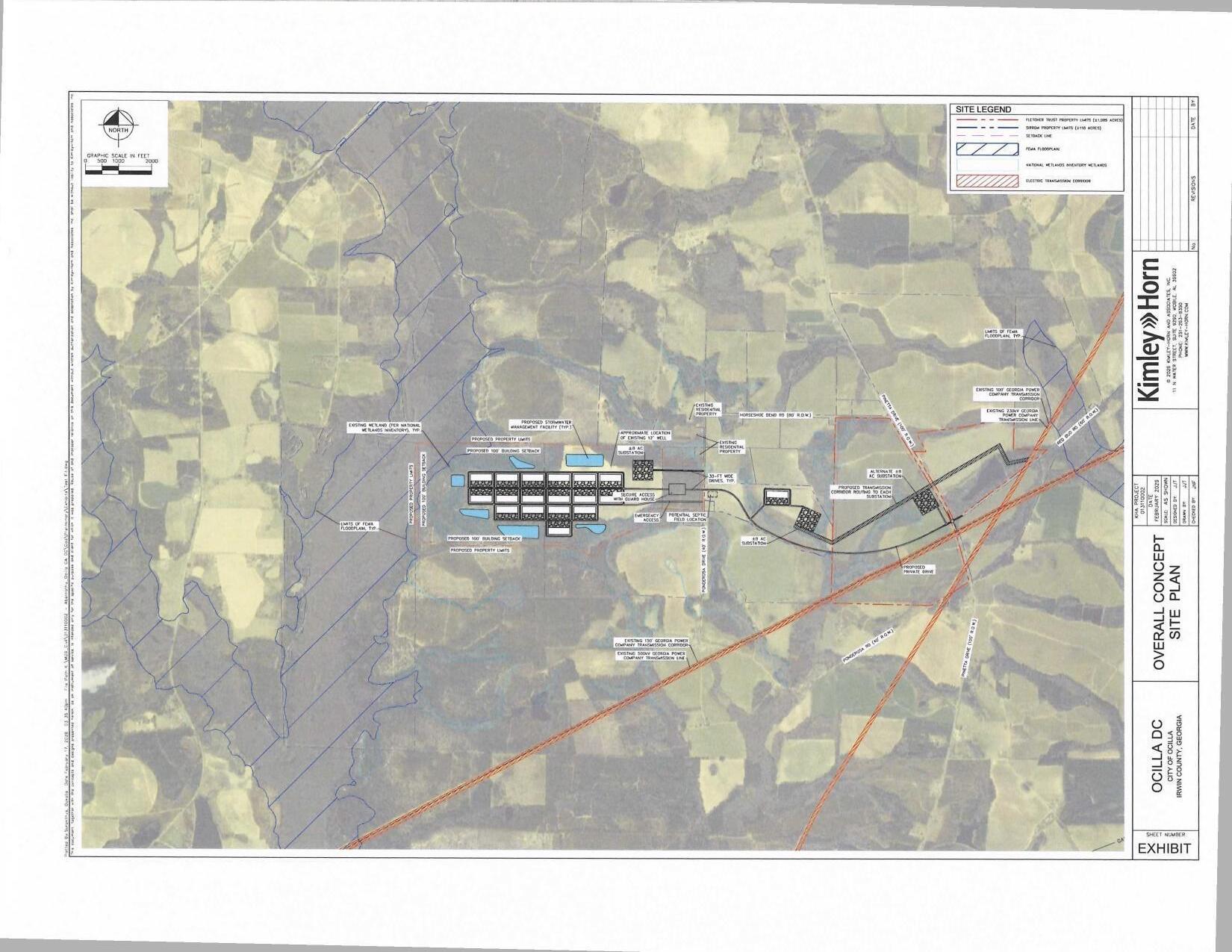 Overall Concept Site Plan, Ocilla DC, City of Ocilla, Irwin County, GA, 2025-02-01 --Kimley Horn, Mobile, AL
