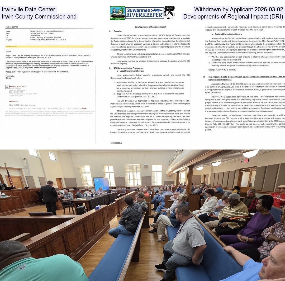 Irwinville Data Center, Withdrawn by Applicant 2026-03-02, Irwin County Commission, and Developments of Regional Impact (DRI)