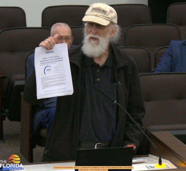 [Suwannee Riverkeeper John S. Quarterman speaking to the Florida Senate Rules Committee, 2026-03-03 --The Florida Channel]