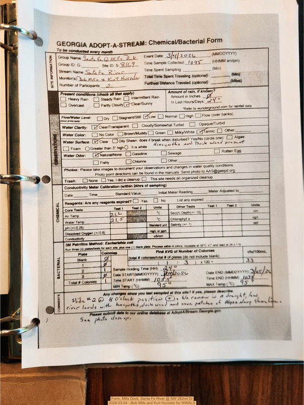 Form, Mills Dock, Santa Fe River @ NW 282nd Dr 2026-03-04 --Bob Mills and Kurt Hurzeler for WWALS