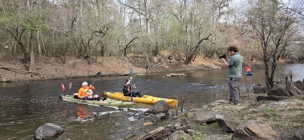 [Phil Hubbard with UGA flag, Mayor upstream, 2026:03:07 09:43:43, 30.8514751, -83.3475261 --jsq for WWALS]