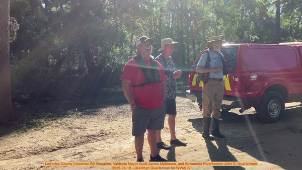 Lowndes County Chairman Bill Slaughter, Valdosta Mayor Scott James Matheson, and Suwannee Riverkeeper John S. Quarterman 2025-04-19 --Gretchen Quarterman for WWALS