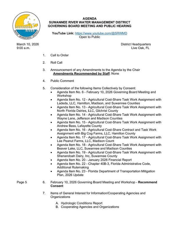 [Public Comment, Consent Agenda, Hydrologic Conditions Report]