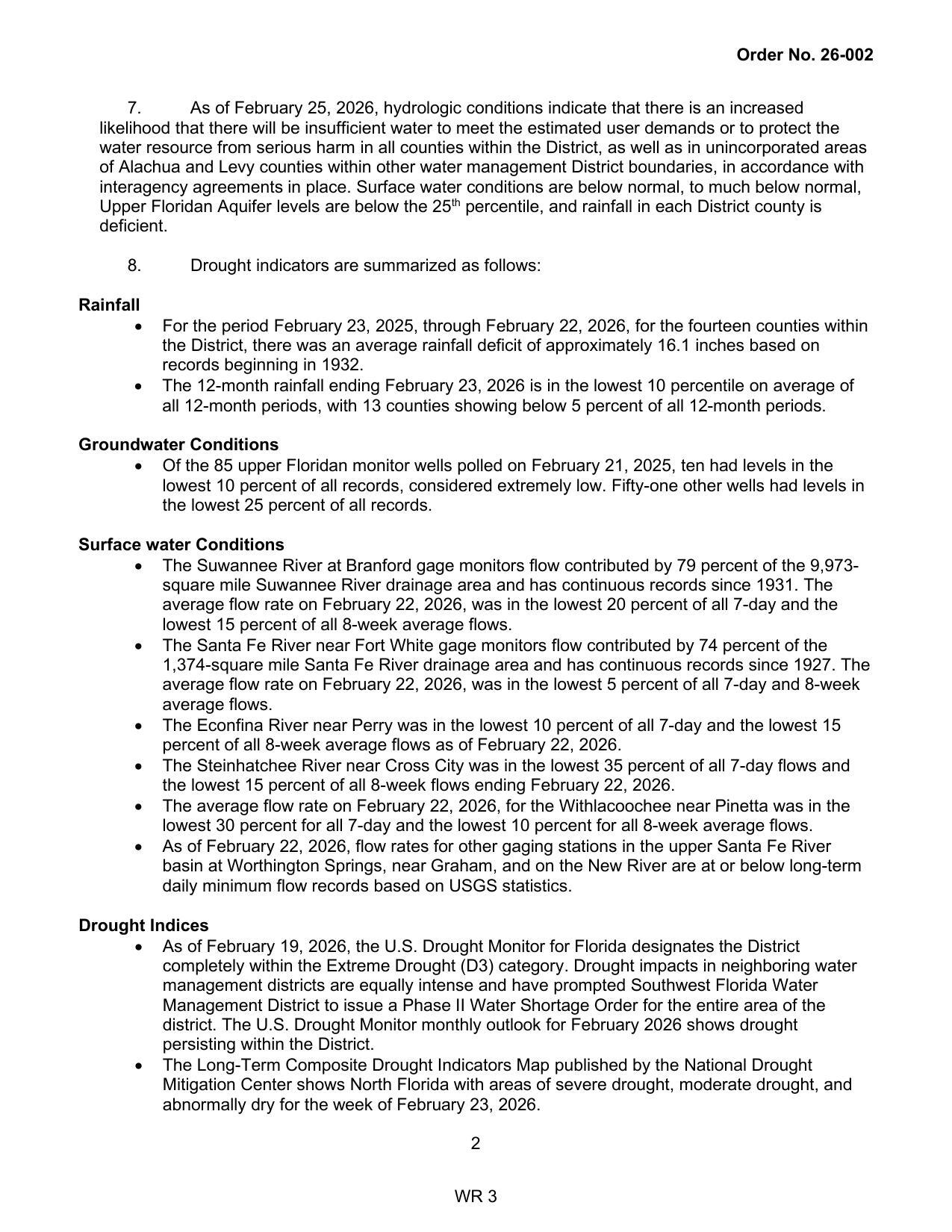Rainfall, Groundwater Conditions, Surface water Conditions, Drought Indices