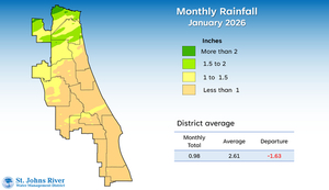 [Map: Rainfall, 2026-02-18 --SJRWMD]