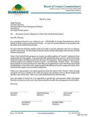 [Suwannee County’s Objection to Water First North Florida Project, 2026-03-17 --Suwannee County Board of County Commissioners]