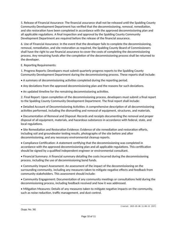 E. Reporting Requirements: