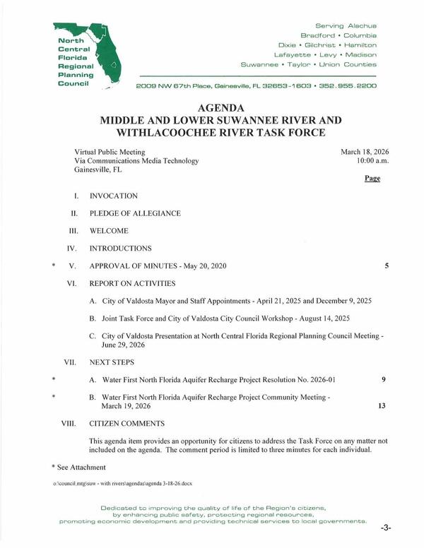 Agenda, Virtual Public Meeting March 18, 2026