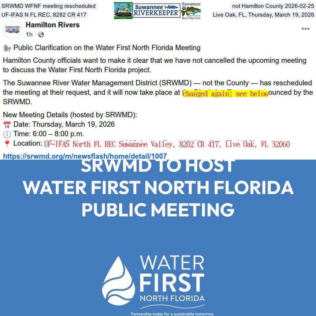 SRWMD rescheduled, not Hamilton County 2026-02-25, WFNF moved to SRWMD HQ, Thursday, March 19, 2026