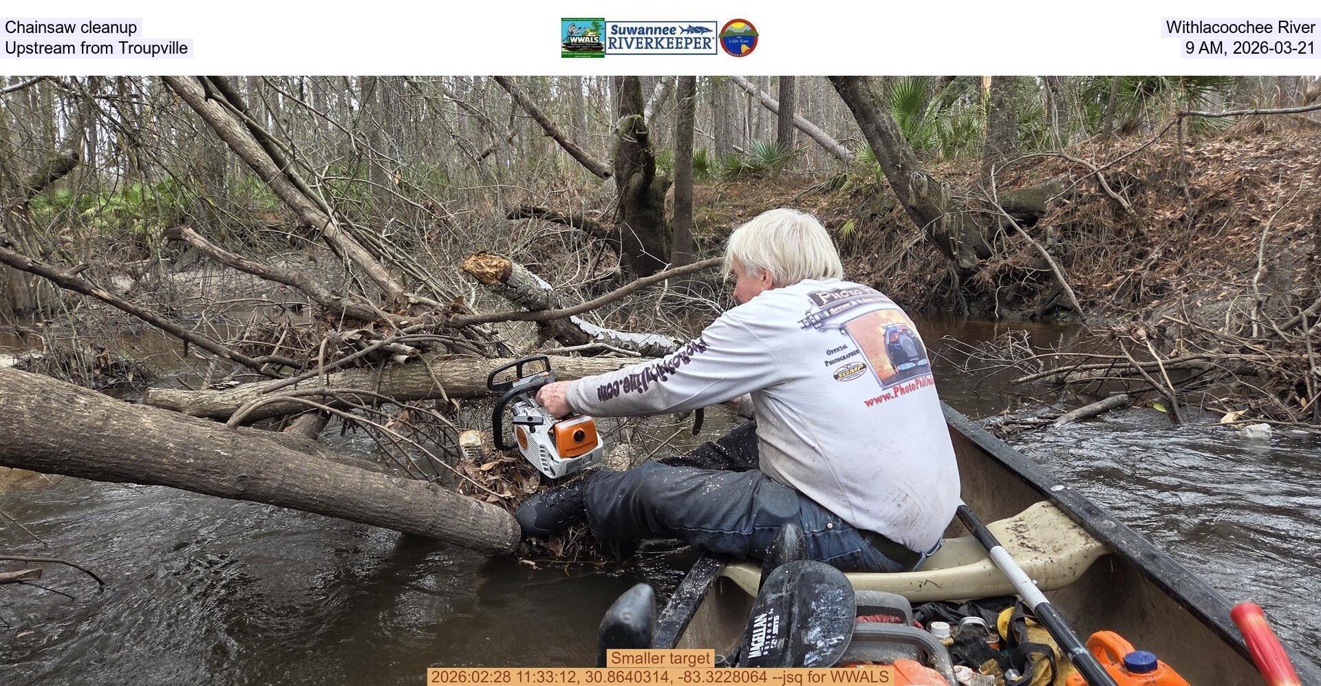 [Chainsaw cleanup, Withlacoochee River, Upstream from Troupville, 9 AM, 2026-03-21]