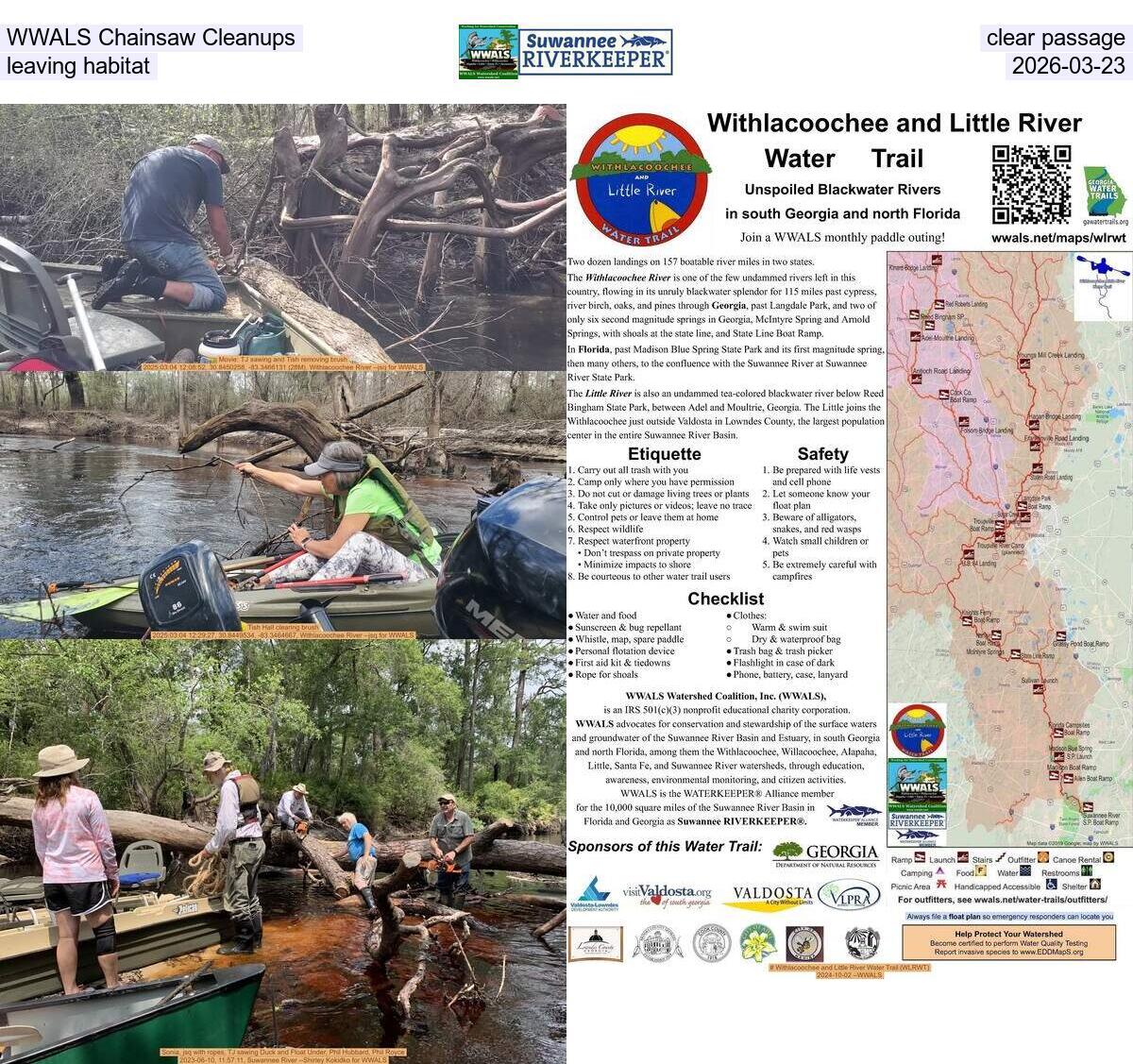 WWALS Chainsaw Cleanups clear passage, leaving habitat, 2026-03-23