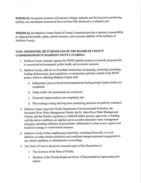 NOW, THEREFORE, BE IT RESOLVED BY THE BOARD OF COUNTY COMMISSIONERS IN MADISON COUNTY, FLORIDA: