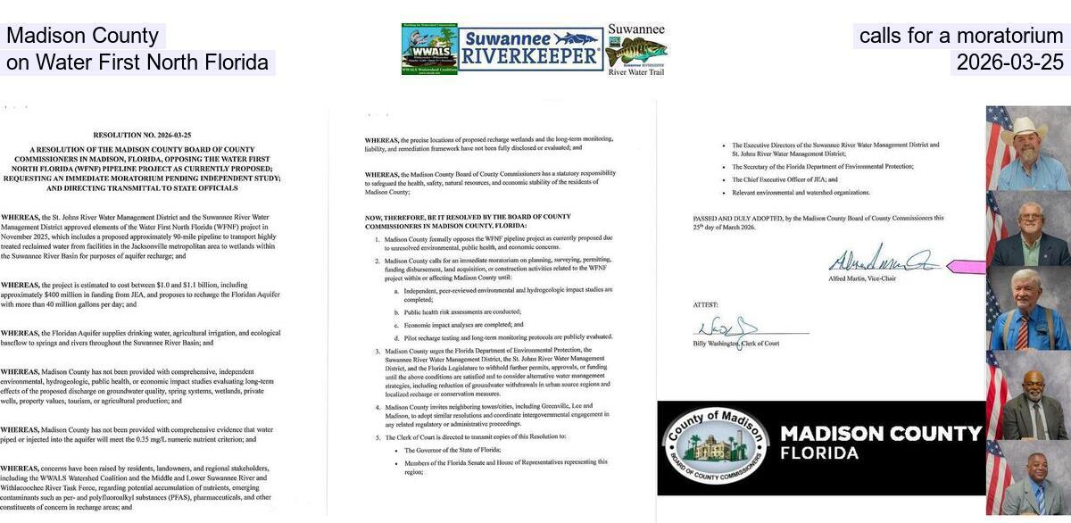 Madison County calls for a moratorium on Water First North Florida, 2026-03-25