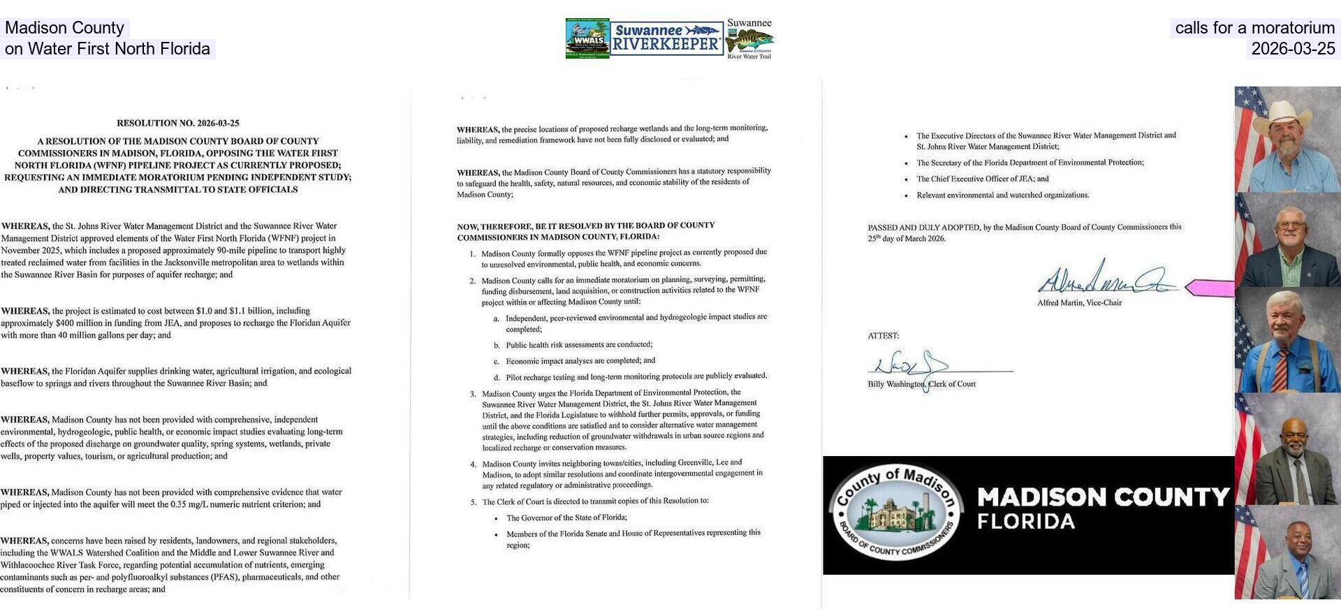Madison County calls for a moratorium on Water First North Florida, 2026-03-25
