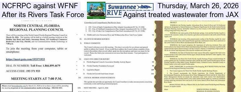 NCFRPC against WFNF, Thursday, March 26, 2026, After its Task Force, Against treated wastewater from JAX